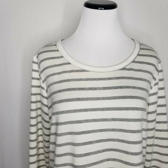 Status by Chenault Ivory Gray Stripe LS Eyelet Top - Picture 3 of 8